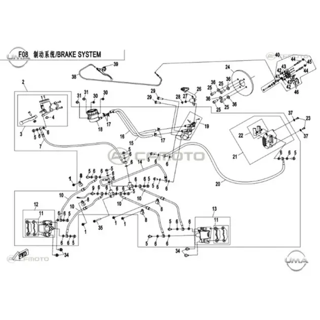 CF MOTO CF500ATR-A FREN SISTEMI KOMPLE #Y4CFM4015A0100