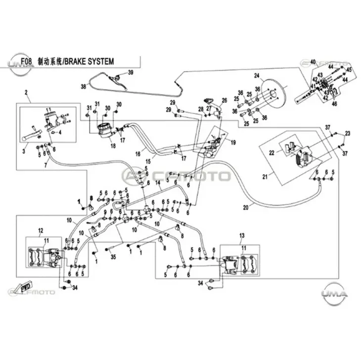 CF MOTO CF500ATR-A FREN SISTEMI KOMPLE #Y4CFM4015A0100