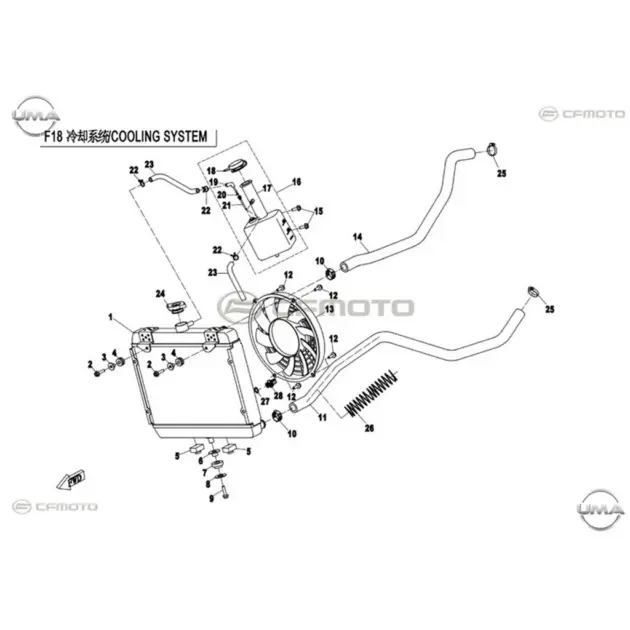 CF MOTO CFORCE 550 EPS (T3B) RADYATOR UST BORU #Y4CFM4016A0313