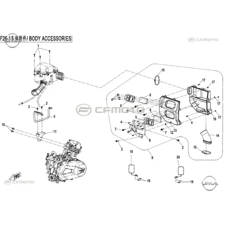 CF MOTO UFORCE 500 (T1B) HAVA FILTRESI BAGLANTI BRAKETI #Y4CFM4020A0086