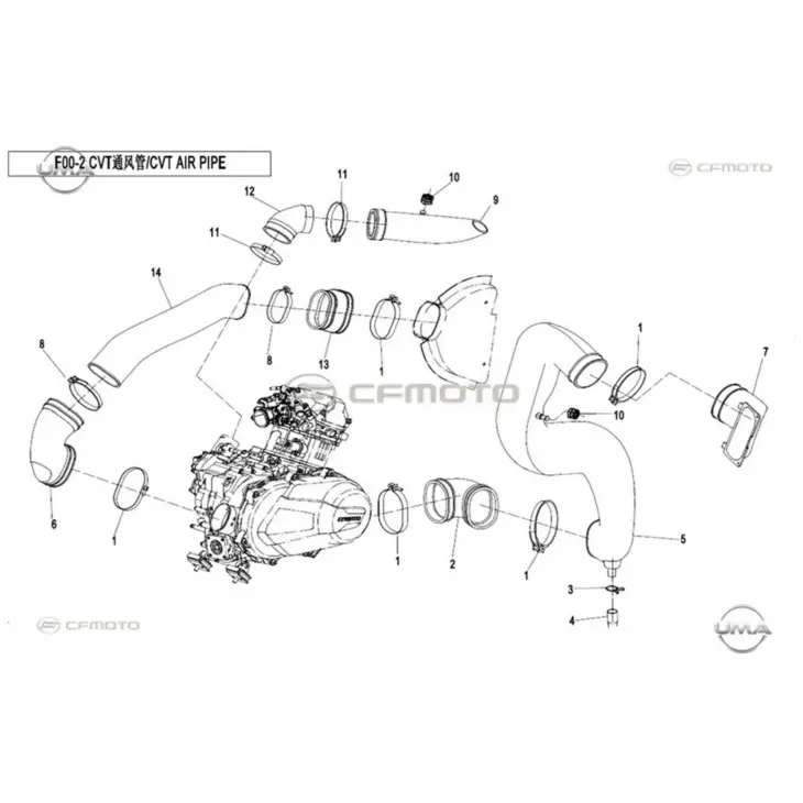 CF MOTO ZFORCE 500 (T1B) VARYATOR HAVA GIRIS BORUSU II #Y4CFM4022A0006