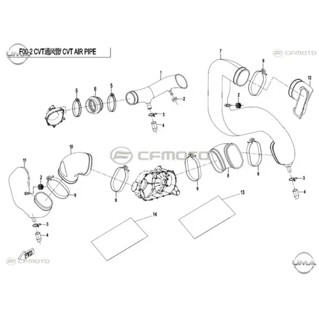 CF MOTO ZFORCE 800 EX EPS (T1B) VARYATOR HAVA GIRIS BORUSU I #Y4CFM4024A0022